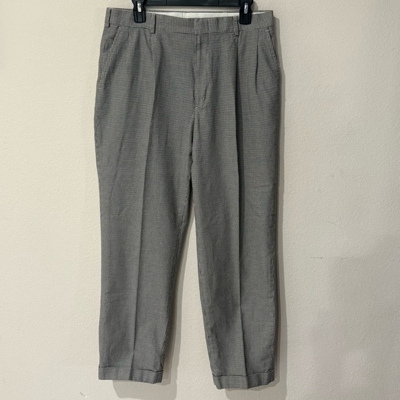 Lands’ End Houndstooth Dress Pants Cotton Pleated Cuffs Slacks Men’s Size 33x29 - Picture 1 of 12